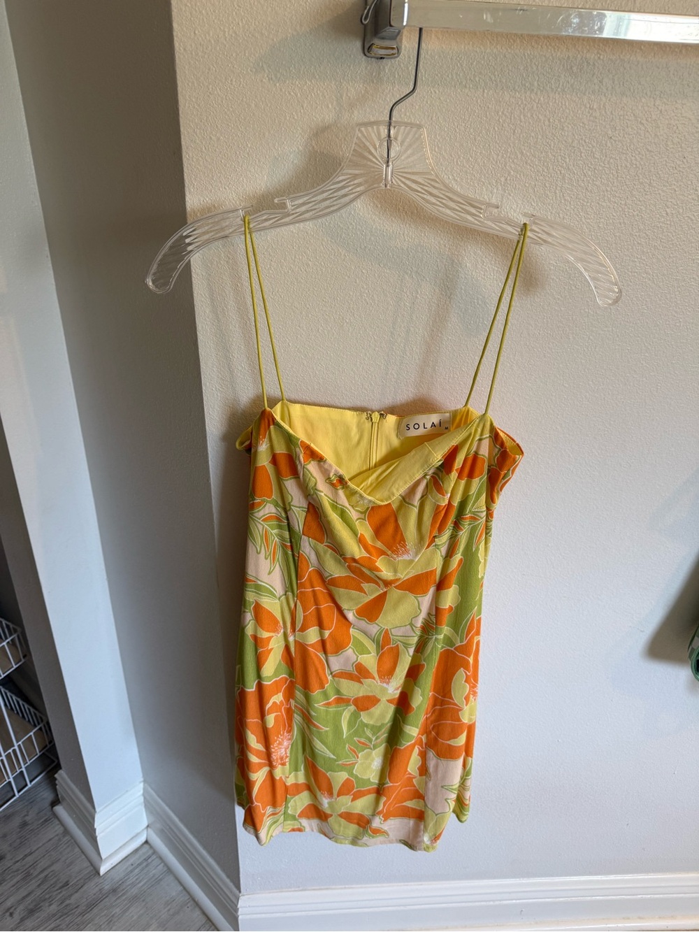 SOLAI Floral Slip Dress in Orange & Lime